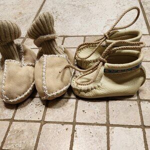 Two Pairs of NEW Baby Leather Moccassins Shoes 6-12 Months